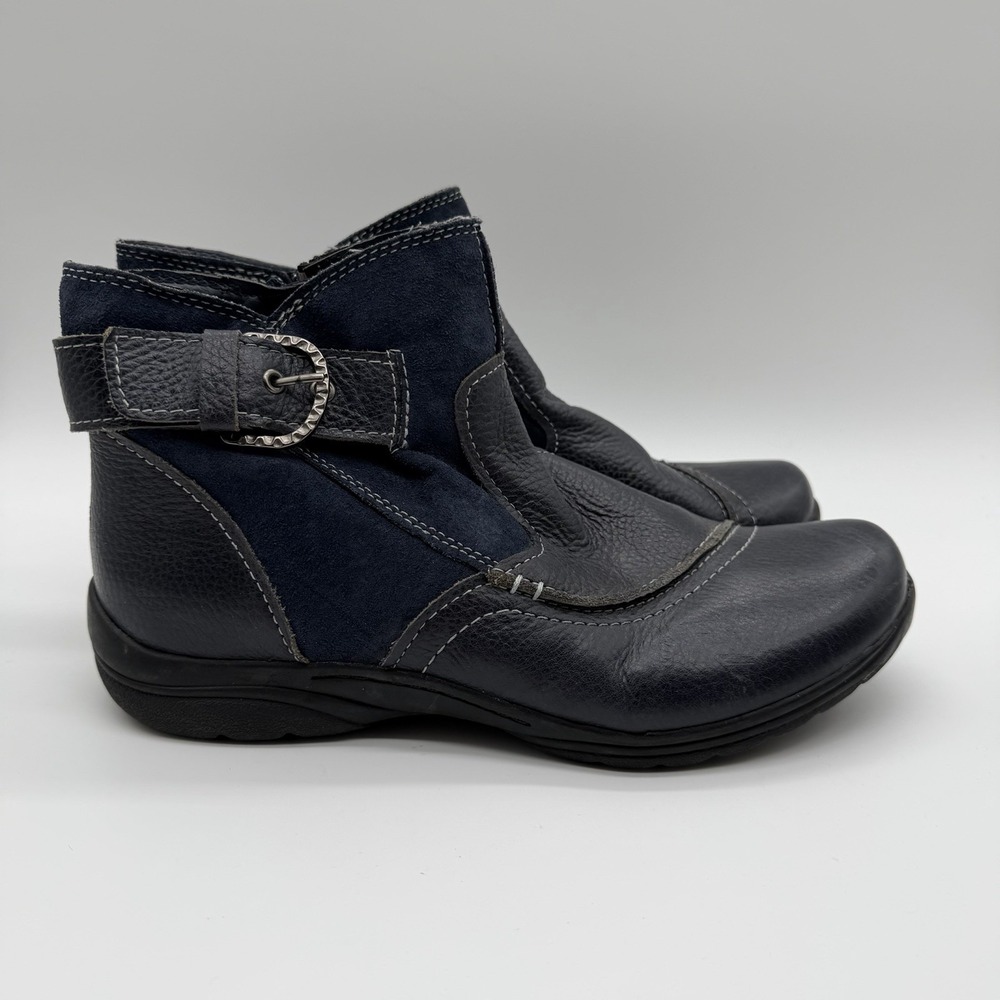 Earth Origins Women's Dayton Ankle Boot Navy Suede Black Leather Size 10 - Picture 2 of 10